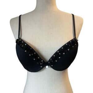 Just Cavalli Black Bikini Top Beaded Rhinestone Lightly Padded Push-up large